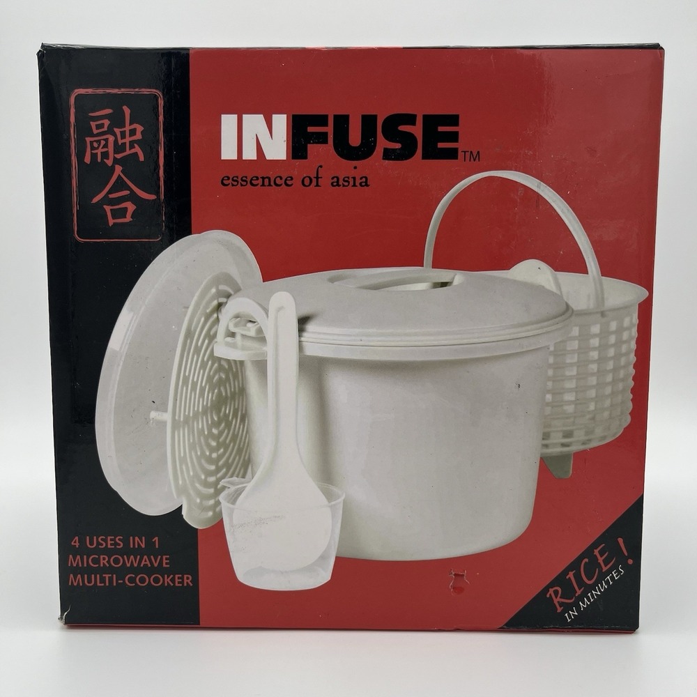 INFUSE Microwave Rice Cooker / Pasta/Vegetable Basket / Steamer 3.5 Quart NEW